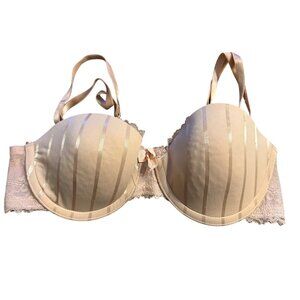 Felina Womens Beige & Gold Striped Lace Underwire Push-Up Bra 34C